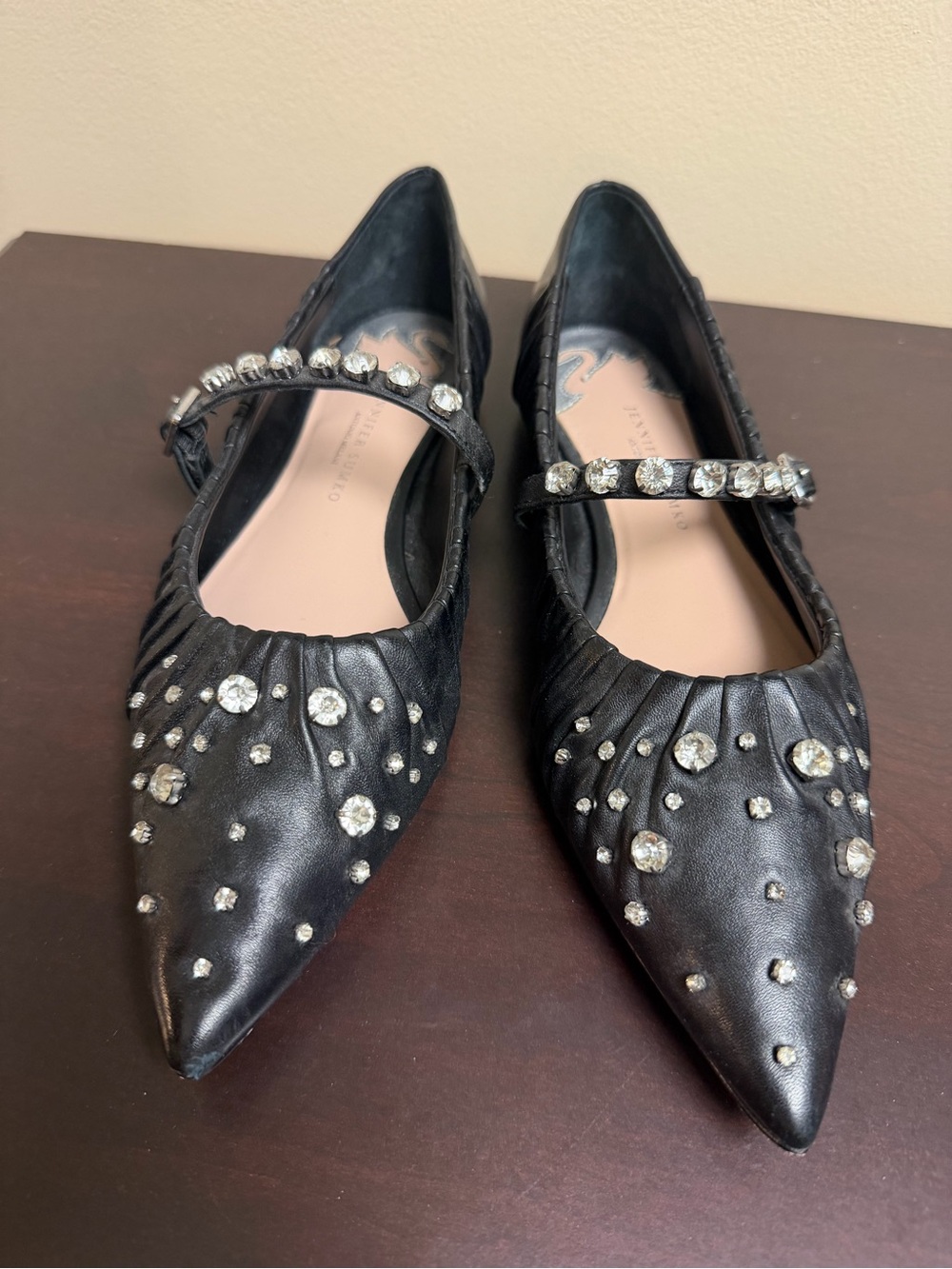 Jennifer Sumko and Antonio Melani Black Jeweled Pointed Mary Jane Flats